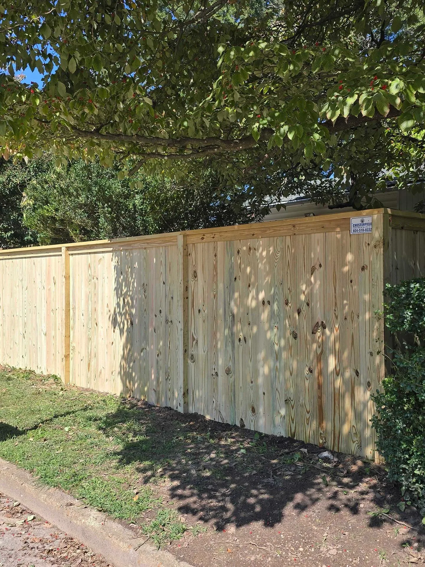 Eight-foot cedar privacy fence enclosing a Virginia Beach backyard patio.